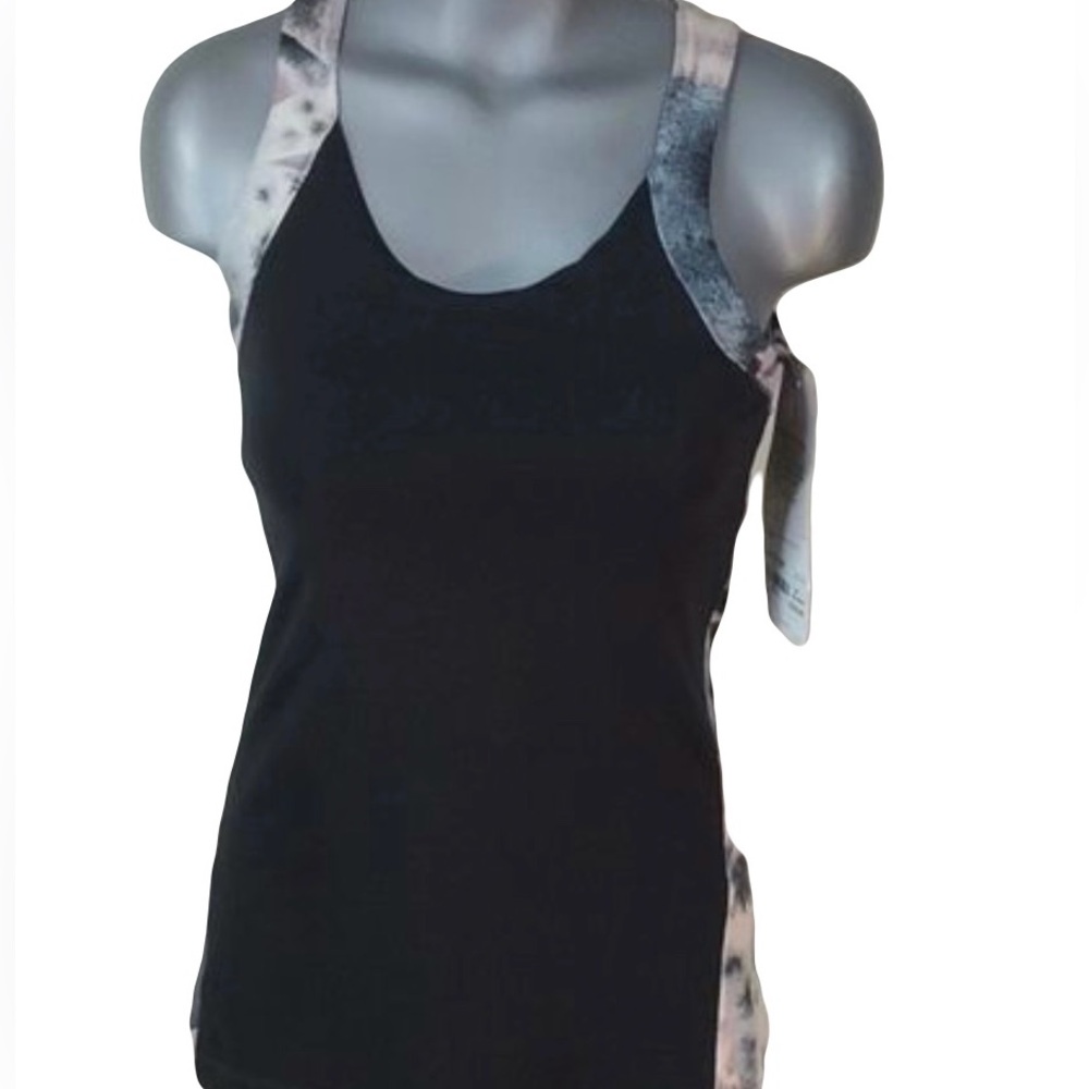 Lucy Sun Salutation Bra Top Black w/ Tie Dye Print Size S NWT